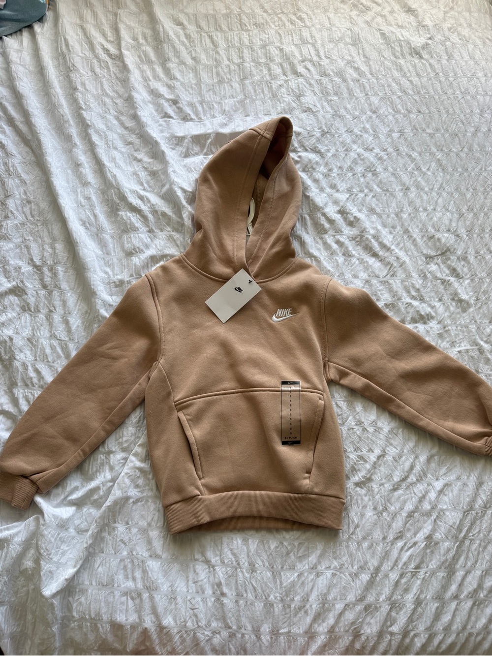 Nike Kids Tan/Camel Hoodie with White Swoosh